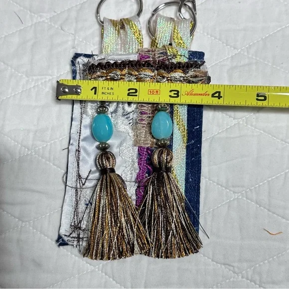 Handmade Boho Necklace Purse Fabric Wallet Beaded Fringe Artisan Signed - Picture 8 of 12